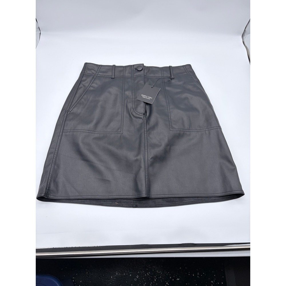 Simply Vera Vera Wang Skirt Womens 10 Black Faux Leather Mini A-Line Pockets